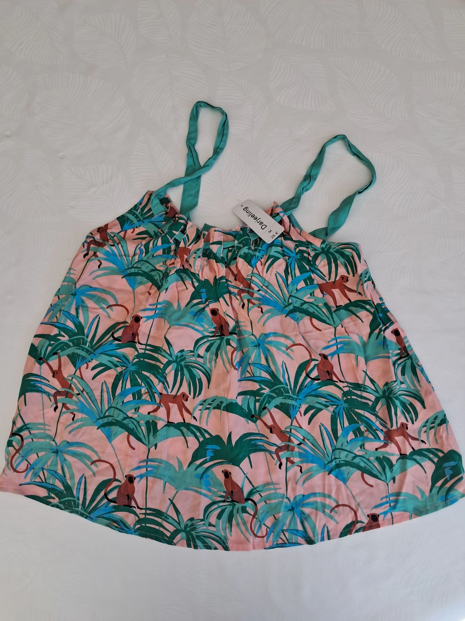 Top con tirantes Darjeeling, con estampado tropical original 38 nuevo (folaje y animales) – photo 4